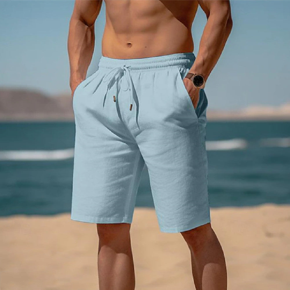 Summer Drawstring Shorts Elastic Waist Straight Pants Beach Breathable Shorts For Men Clothing Angelwarriorfitness.com