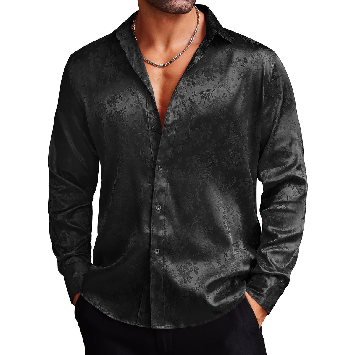 Men's Silk Satin Dress Shirt Angelwarriorfitness.com