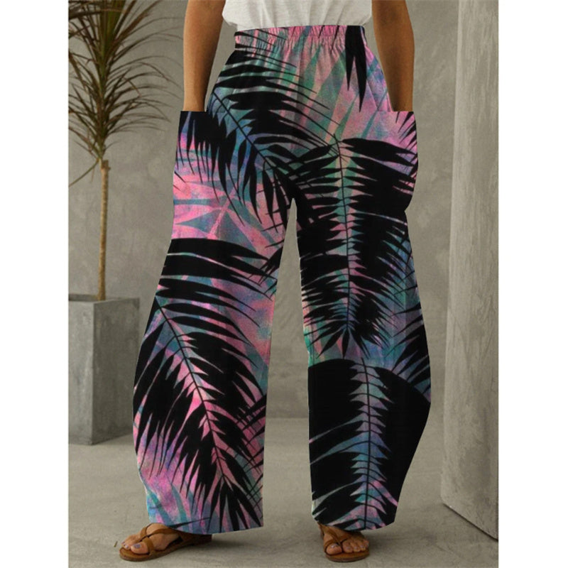 New Printed Wide-leg Pants Flower And Bird Loose Casual Wide-leg Trousers Angelwarriorfitness.com