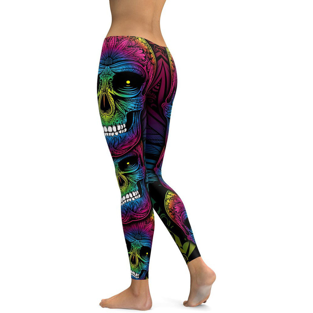 Rainbow Skull Leggings Women Plus Size Leggings Workout Casual High Waist Slim Pants S~4XL Plus Size Leggings Angelwarriorfitness.com