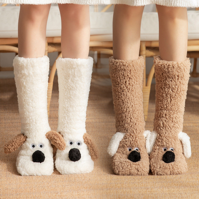 Cute Cartoon Dog Floor Socks Winter Warm Non-slip Plush Socks For Women Angelwarriorfitness.com