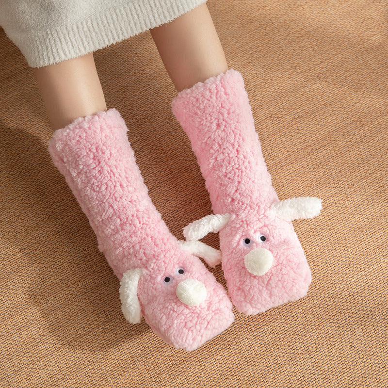 Cute Cartoon Dog Floor Socks Winter Warm Non-slip Plush Socks For Women Angelwarriorfitness.com