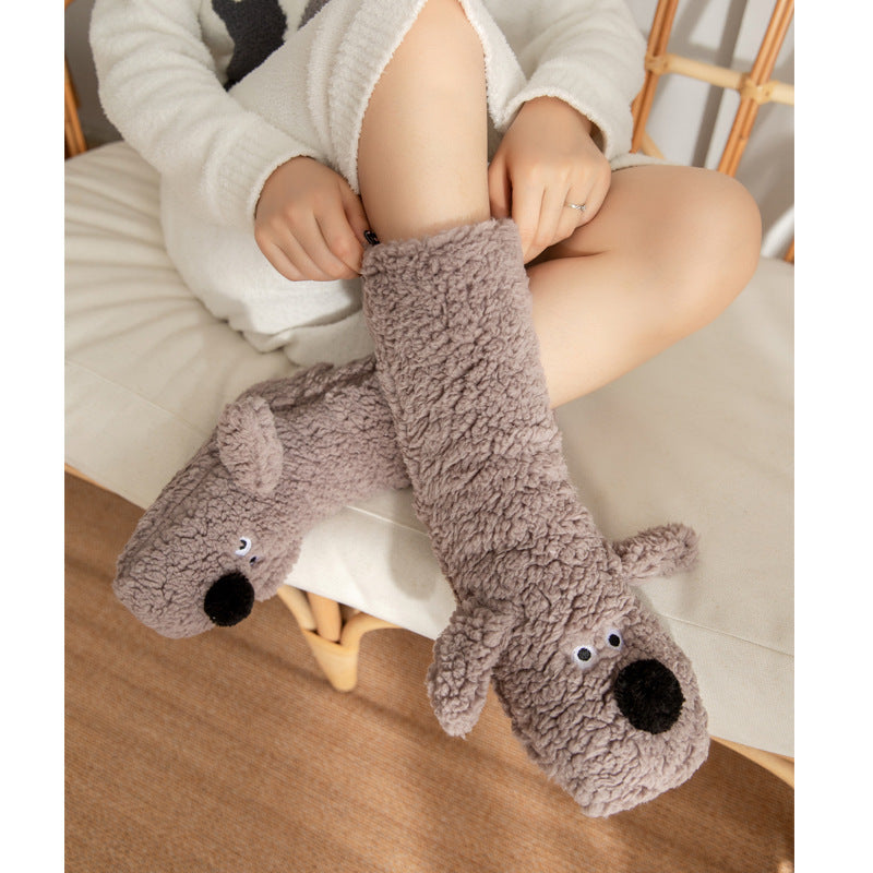 Cute Cartoon Dog Floor Socks Winter Warm Non-slip Plush Socks For Women Angelwarriorfitness.com