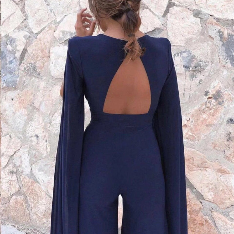 Chiffon long sleeved sexy back jumpsuit Angelwarriorfitness.com