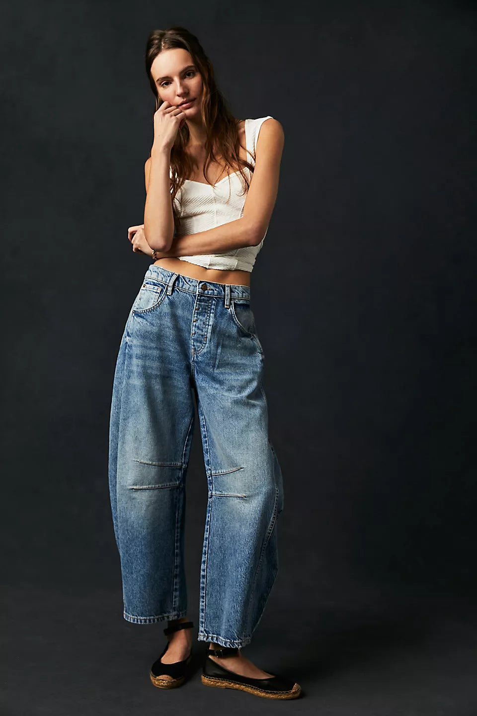 High Stretch Mid-Rise Barrel Jeans Fashion Wide Leg Shape Women Casual Baggy Mid Waist Denim Jeans Angelwarriorfitness.com