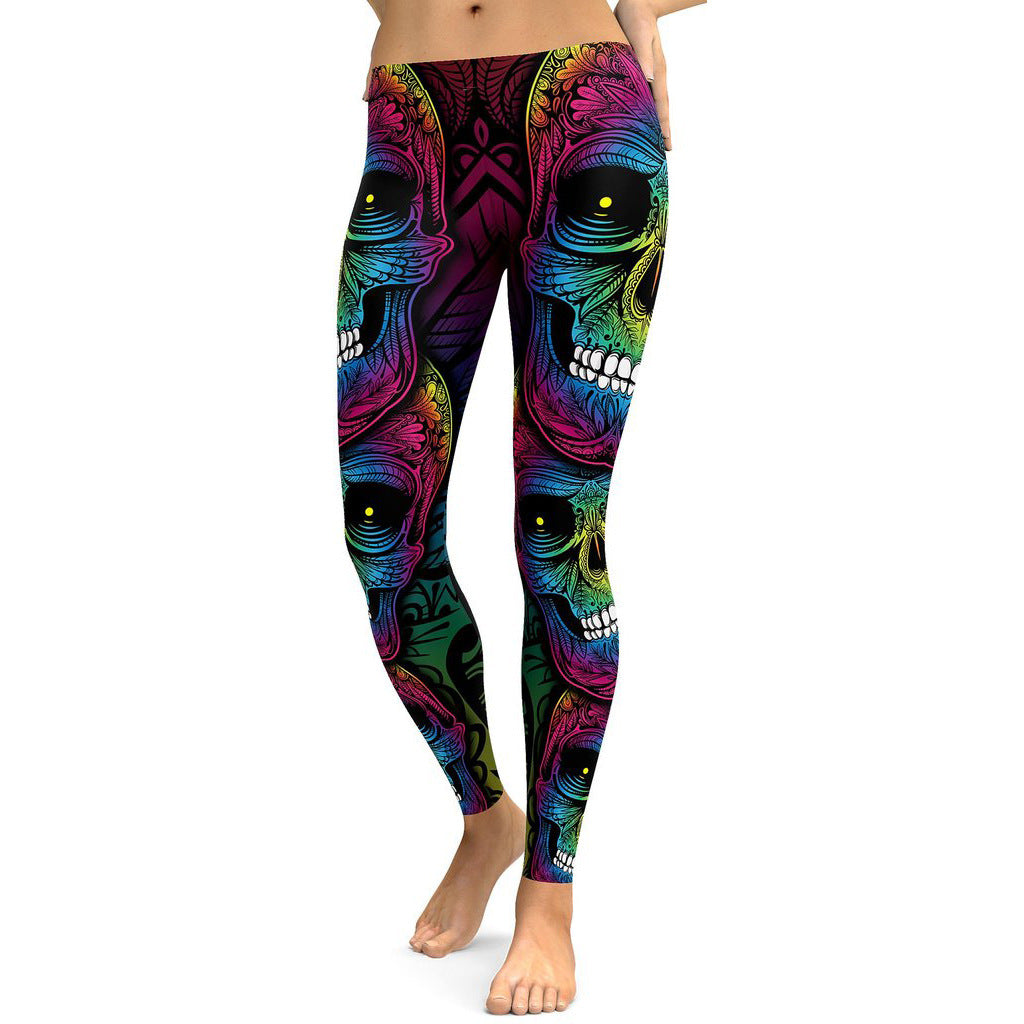 Rainbow Skull Leggings Women Plus Size Leggings Workout Casual High Waist Slim Pants S~4XL Plus Size Leggings Angelwarriorfitness.com