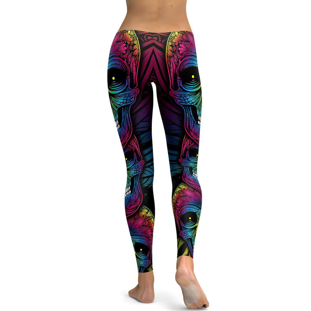 Rainbow Skull Leggings Women Plus Size Leggings Workout Casual High Waist Slim Pants S~4XL Plus Size Leggings Angelwarriorfitness.com