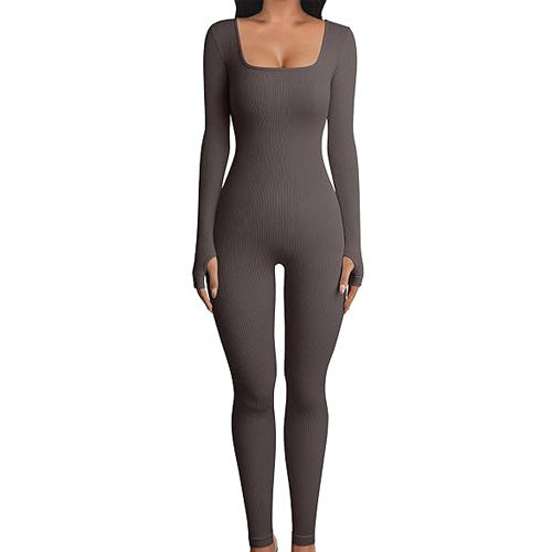 Women's Yoga Sports Fitness Jumpsuit Workout Long Sleeve Square Collar Clothing Angelwarriorfitness.com