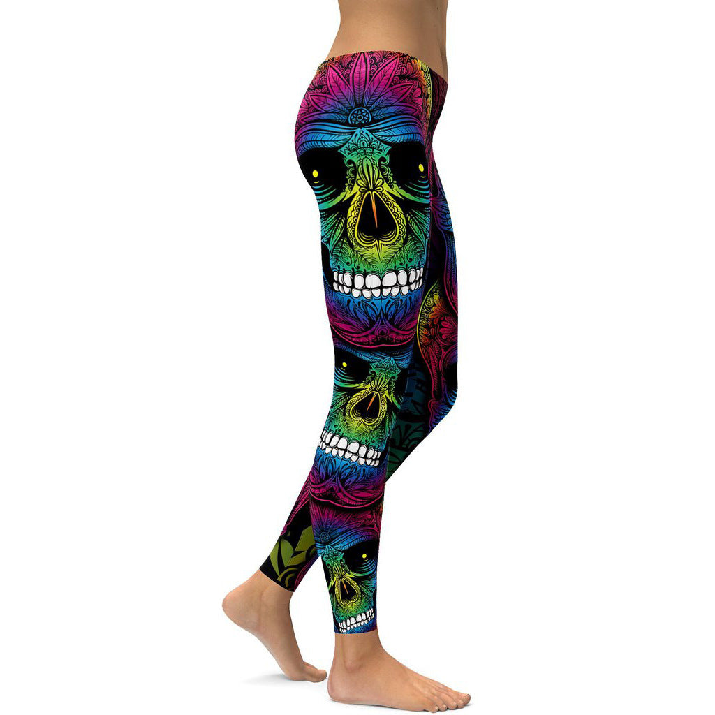 Rainbow Skull Leggings Women Plus Size Leggings Workout Casual High Waist Slim Pants S~4XL Plus Size Leggings Angelwarriorfitness.com