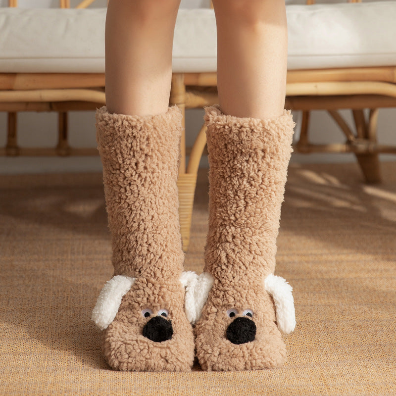 Cute Cartoon Dog Floor Socks Winter Warm Non-slip Plush Socks For Women Angelwarriorfitness.com