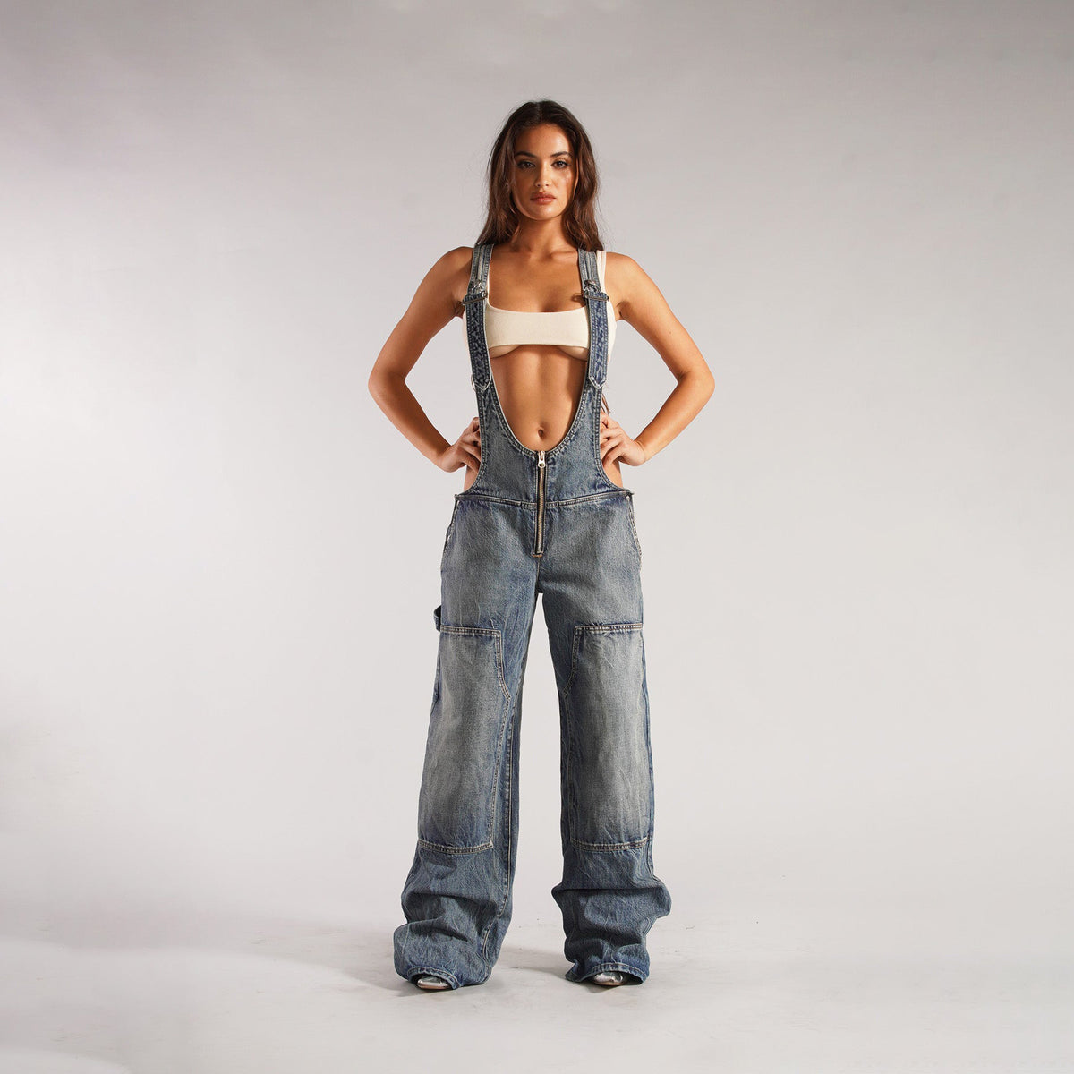 Y2K Denim Overalls With Pockets Fashion Loose Jumpsuit Streetwear Zipper Jeans Pants Womens Clothing Angelwarriorfitness.com