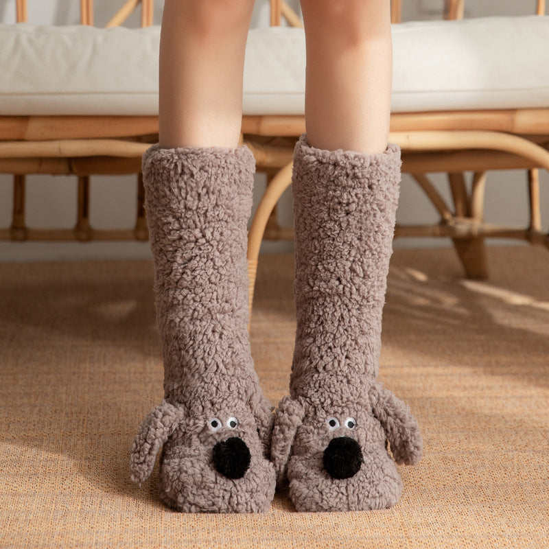 Cute Cartoon Dog Floor Socks Winter Warm Non-slip Plush Socks For Women Angelwarriorfitness.com