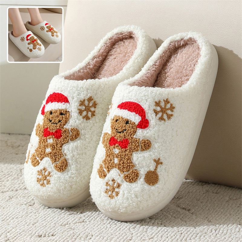 Christmas Snowflake Gingerbread Slippers Winter Indoor Non-slip Floor Bedroom Fuzzy House Shoes For Women Home Slippers Angelwarriorfitness.com