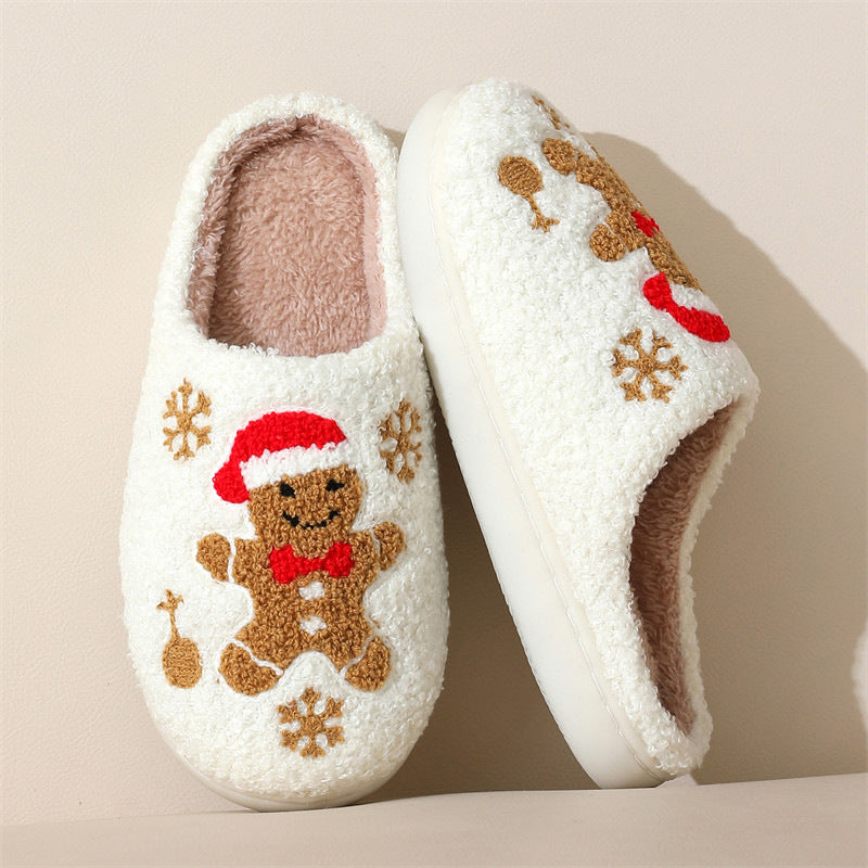 Christmas Snowflake Gingerbread Slippers Winter Indoor Non-slip Floor Bedroom Fuzzy House Shoes For Women Home Slippers Angelwarriorfitness.com