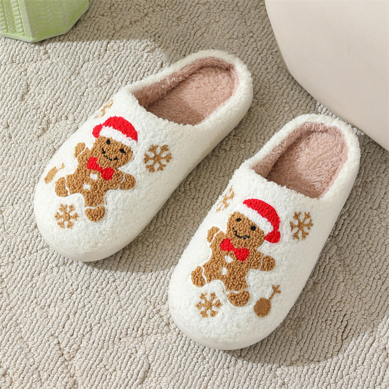 Christmas Snowflake Gingerbread Slippers Winter Indoor Non-slip Floor Bedroom Fuzzy House Shoes For Women Home Slippers Angelwarriorfitness.com