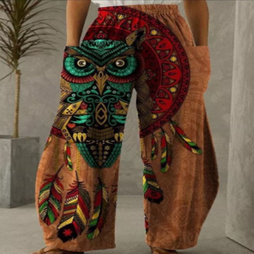 New Printed Wide-leg Pants Flower And Bird Loose Casual Wide-leg Trousers Angelwarriorfitness.com