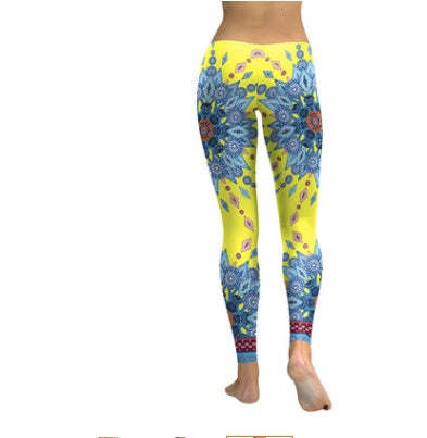 Yellow Blue Starburst Mandala Flower Yoga Workout Leggings Angelwarriorfitness.com