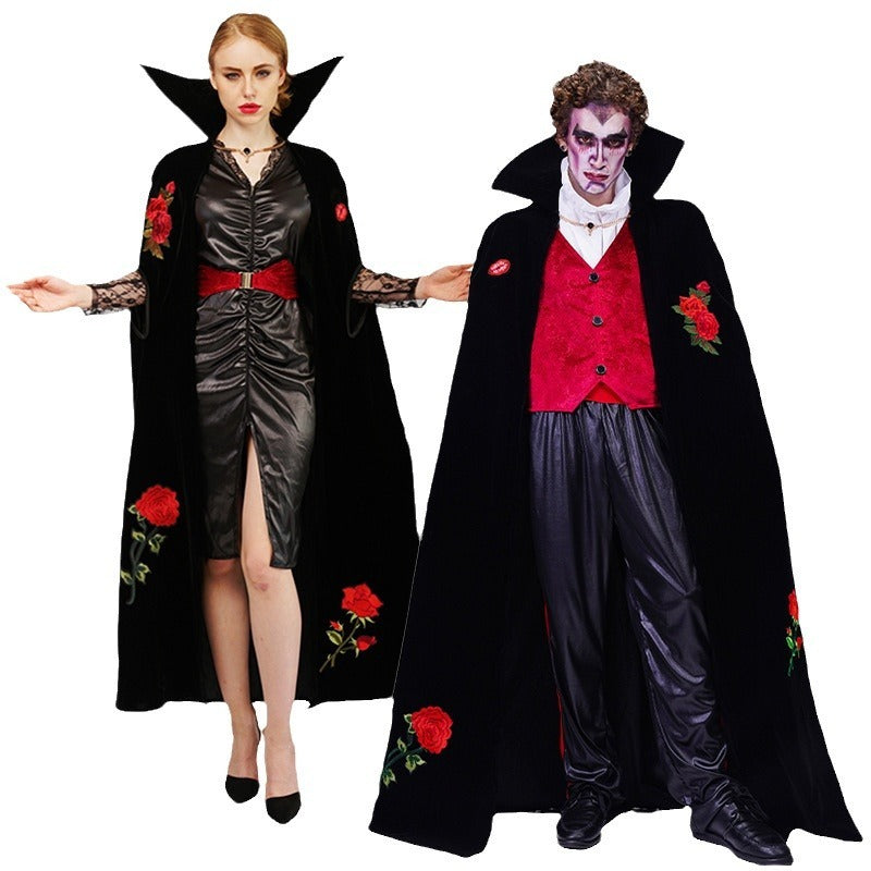 Couple's Halloween Rose Embroidery Vampire Stage Performance Party Costume Angelwarriorfitness.com