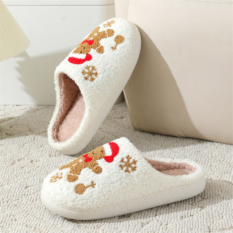 Christmas Snowflake Gingerbread Slippers Winter Indoor Non-slip Floor Bedroom Fuzzy House Shoes For Women Home Slippers Angelwarriorfitness.com