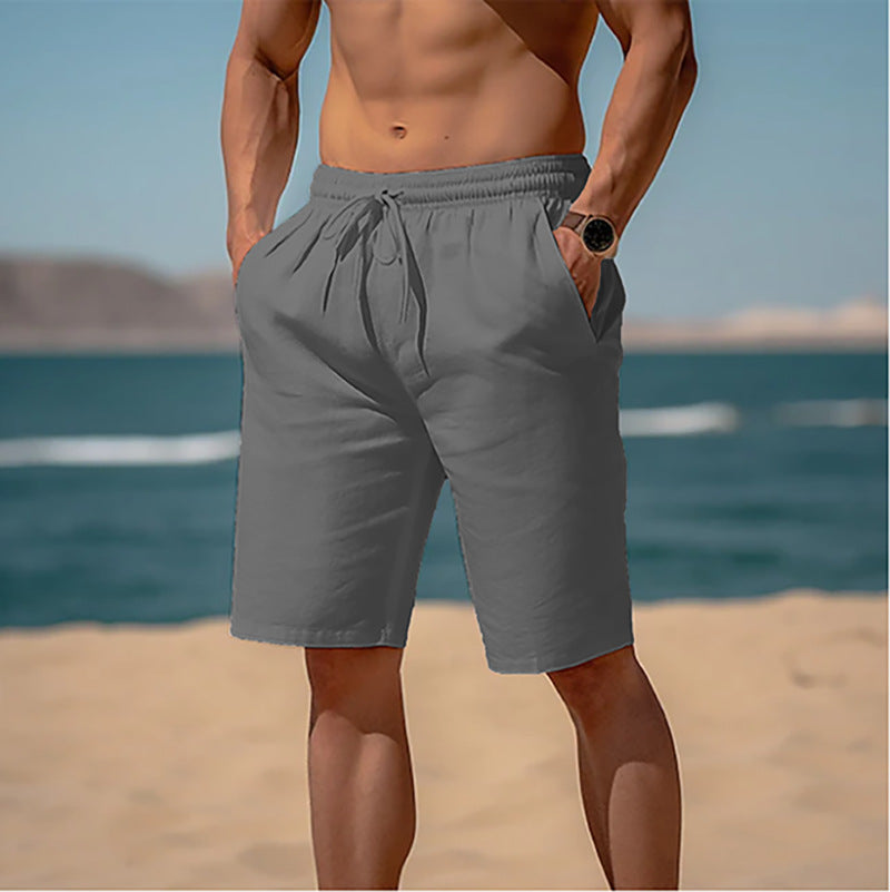 Summer Drawstring Shorts Elastic Waist Straight Pants Beach Breathable Shorts For Men Clothing Angelwarriorfitness.com