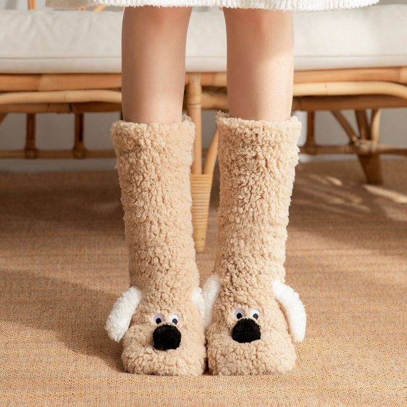 Cute Cartoon Dog Floor Socks Winter Warm Non-slip Plush Socks For Women Angelwarriorfitness.com