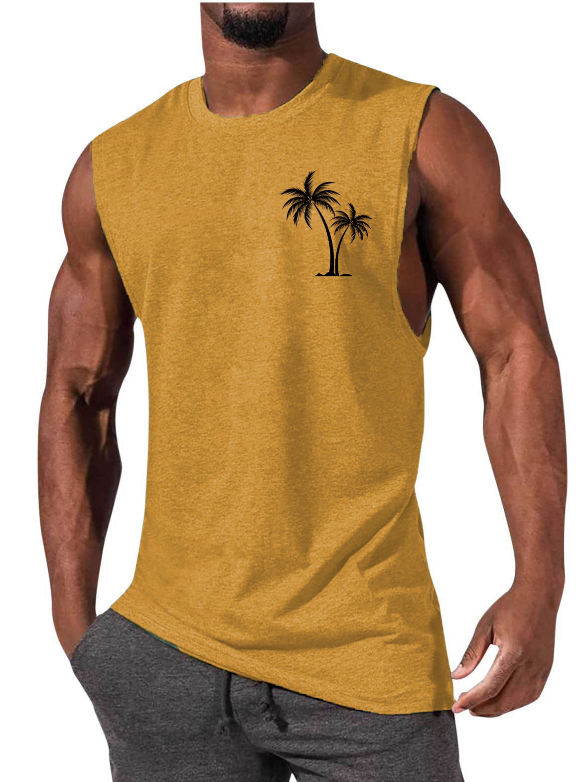 Coconut Tree Embroidery Vest Summer Beach Tank Tops Workout Muscle Men Sports Fitness T-shirt Angelwarriorfitness.com