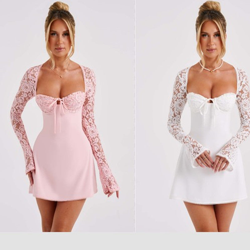 Fashion Corset Lace Long Sleeve Dress Sexy Y2K Backless Lace Up Short Dresses Womens Clothing Angelwarriorfitness.com