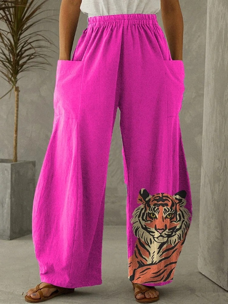 New Printed Wide-leg Pants Flower And Bird Loose Casual Wide-leg Trousers Angelwarriorfitness.com