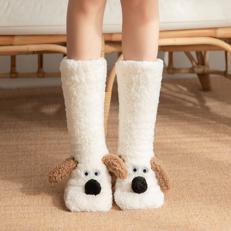 Cute Cartoon Dog Floor Socks Winter Warm Non-slip Plush Socks For Women Angelwarriorfitness.com