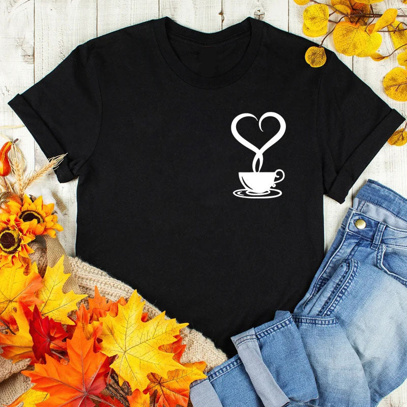 Coffee Love Casual Graphic Short Sleeve T-Shirt Angelwarriorfitness.com