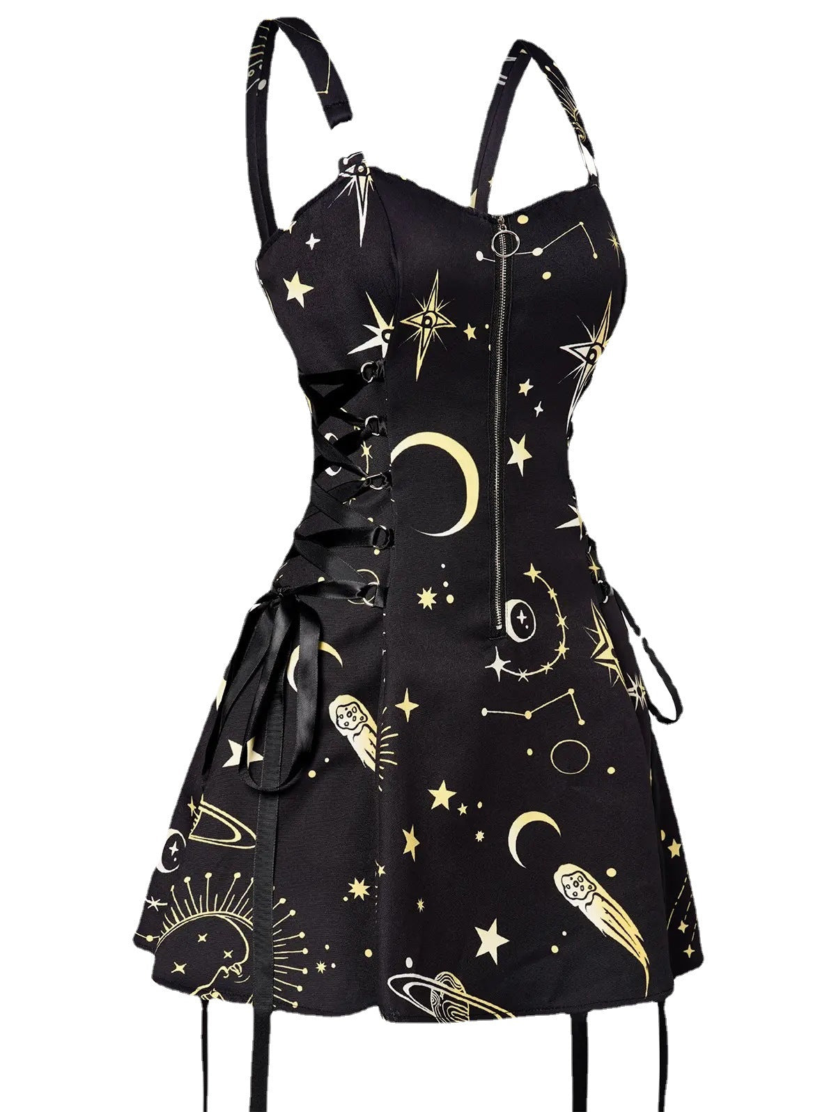 Women's Fashion Print Zipper Lace-up High-waisted Sling Dress Angelwarriorfitness.com