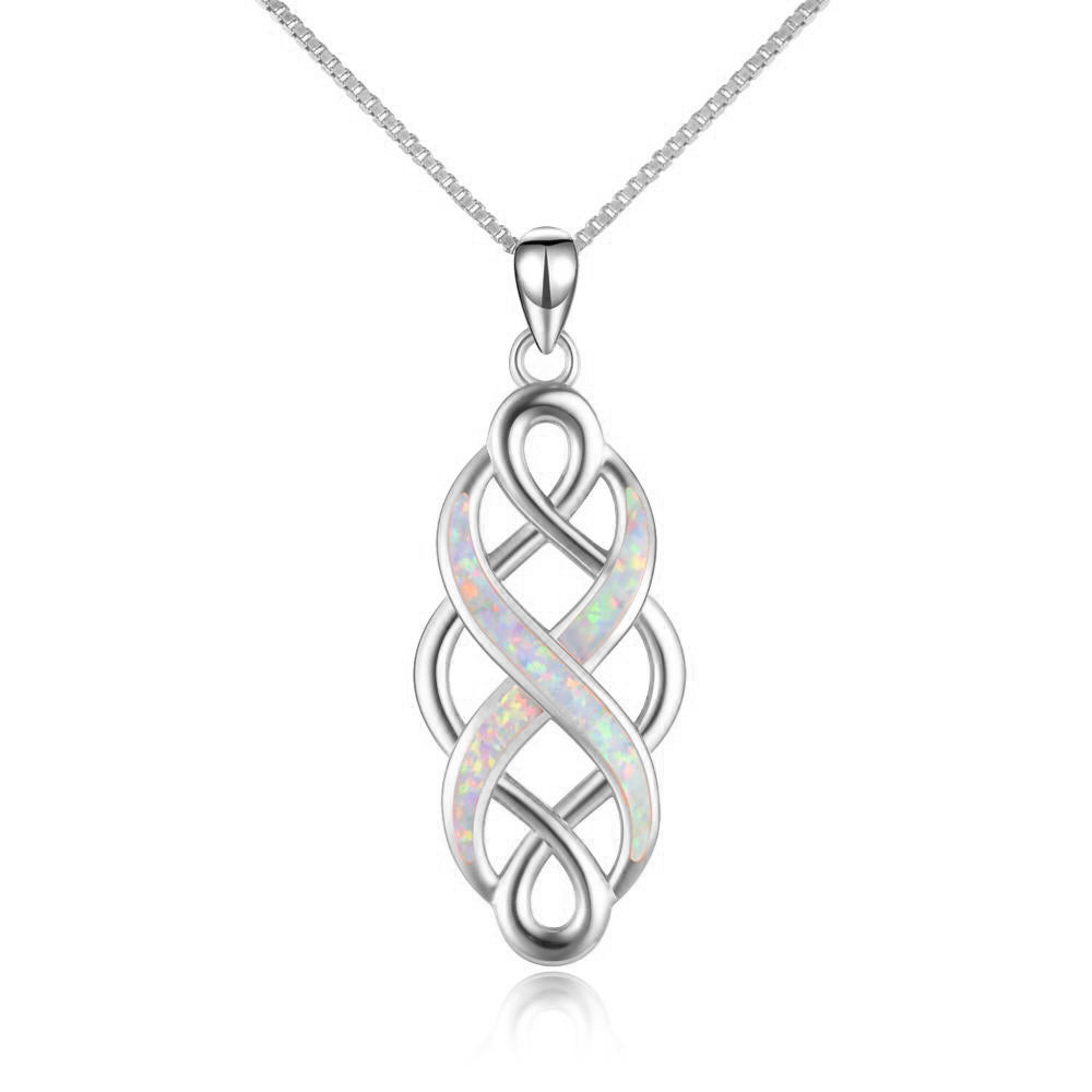 Sterling Silver Irish Celtic Knot Opal Pendant Necklace Infinity Love Necklace Gift for Her Angelwarriorfitness.com