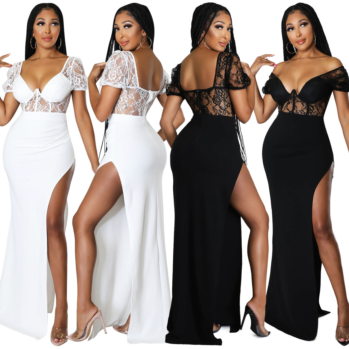 Ladies Fashion Lace Ladies Slit Long Dress Angelwarriorfitness.com