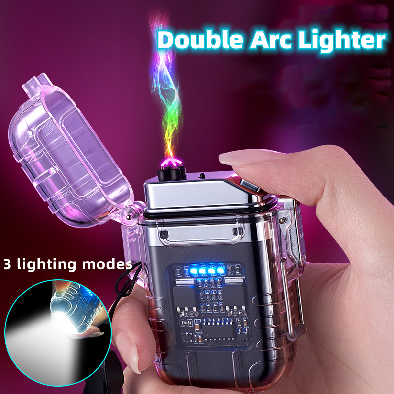 Transparent Shell Double Arc Lighter  Waterproof And Windproof Outdoor Lighter Lighting Multi-purpose Electronic Cigarette Lighter Angelwarriorfitness.com