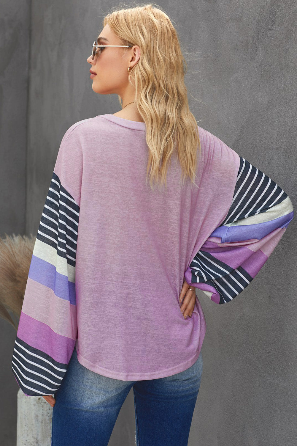 Striped Colorblock Long Sleeve Knit Top Angelwarriorfitness.com