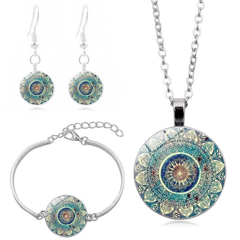 Mandala Flower Religious Time Gem Necklace Set Angelwarriorfitness.com