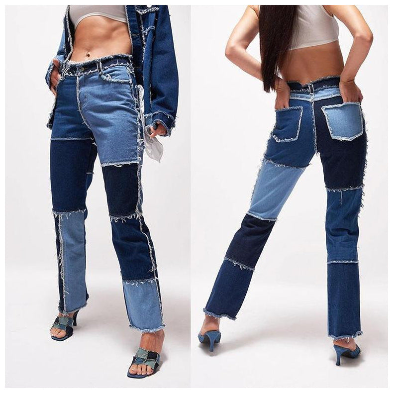 High Elastic Stitching Raw Edge Women's Straight-leg Jeans Angelwarriorfitness.com