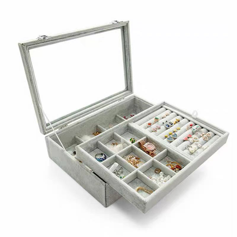 Large Capacity Jewelry Box Double Layer Flannel Box Angelwarriorfitness.com