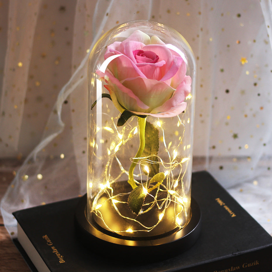 Mothers Day Wedding Favors Bridesmaid Gift Immortal Simulation Rose Glass Cover Luminous Led Ornament Angelwarriorfitness.com