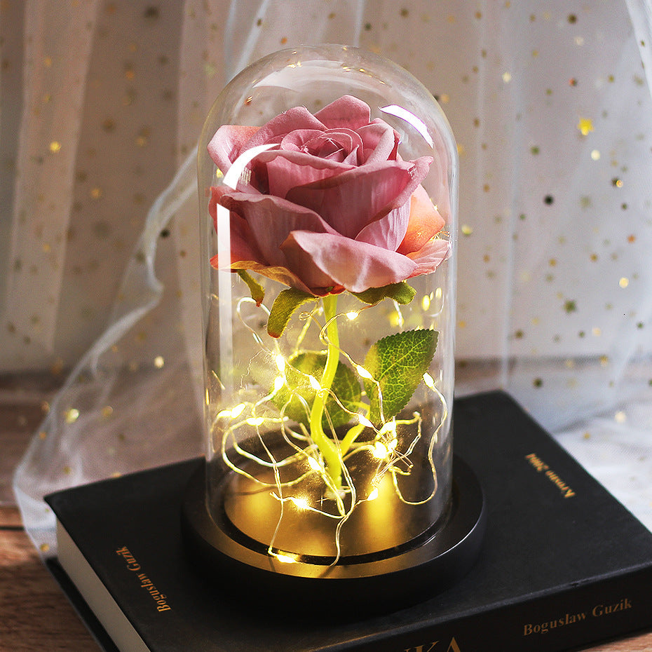 Mothers Day Wedding Favors Bridesmaid Gift Immortal Simulation Rose Glass Cover Luminous Led Ornament Angelwarriorfitness.com