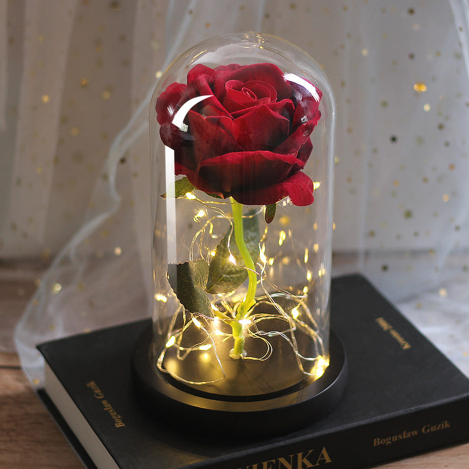 Mothers Day Wedding Favors Bridesmaid Gift Immortal Simulation Rose Glass Cover Luminous Led Ornament Angelwarriorfitness.com