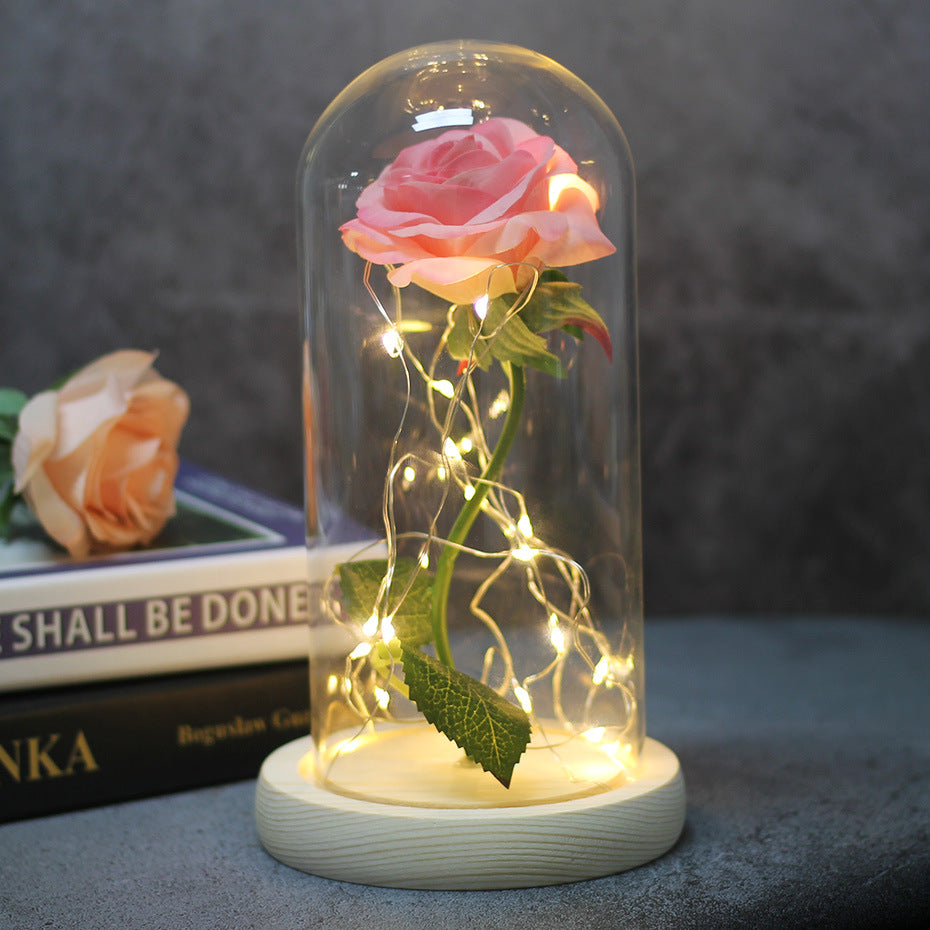 Mothers Day Wedding Favors Bridesmaid Gift Immortal Simulation Rose Glass Cover Luminous Led Ornament Angelwarriorfitness.com