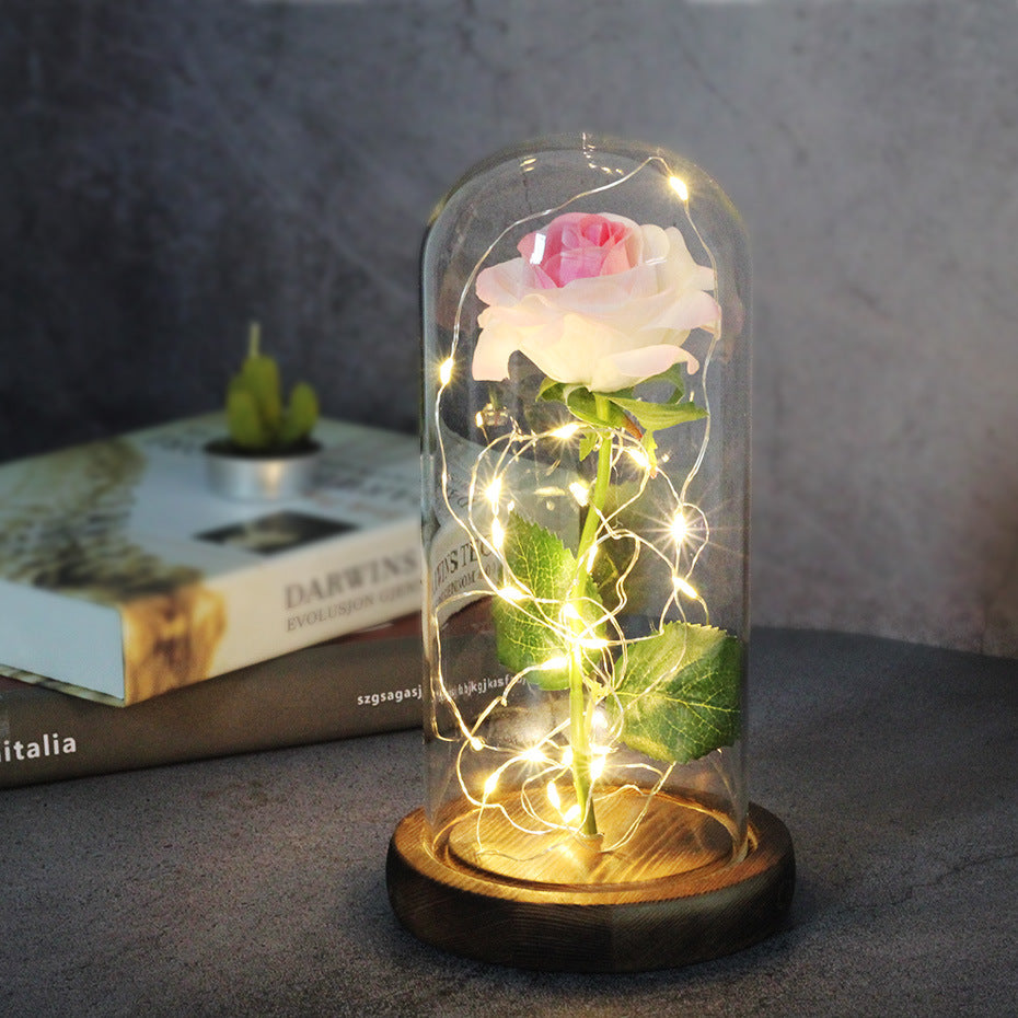 Mothers Day Wedding Favors Bridesmaid Gift Immortal Simulation Rose Glass Cover Luminous Led Ornament Angelwarriorfitness.com