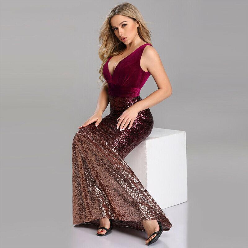 Explosive Sexy V-neck Sequin Evening Dress With Waist Long Skirt Angelwarriorfitness.com