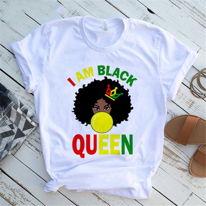 Women T Shirt Fashion Casual Cartoon Feminism Cartoon African Girl Print Ladies Short Sleeve T-shirt Angelwarriorfitness.com