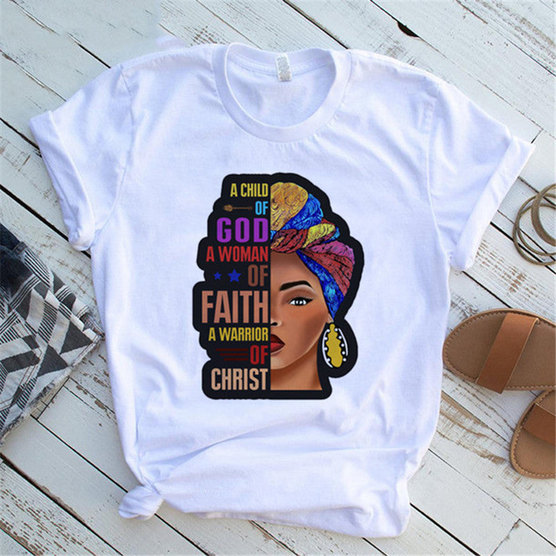 Women T Shirt Fashion Casual Cartoon Feminism Cartoon African Girl Print Ladies Short Sleeve T-shirt Angelwarriorfitness.com