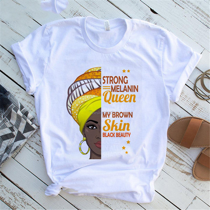 Women T Shirt Fashion Casual Cartoon Feminism Cartoon African Girl Print Ladies Short Sleeve T-shirt Angelwarriorfitness.com