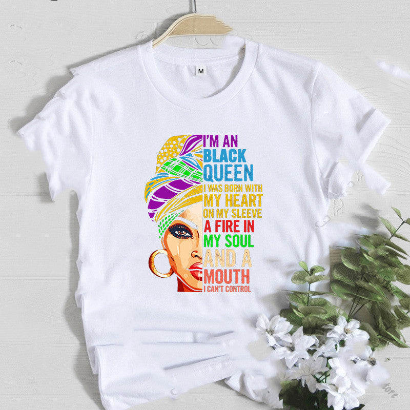 Women T Shirt Fashion Casual Cartoon Feminism Cartoon African Girl Print Ladies Short Sleeve T-shirt Angelwarriorfitness.com