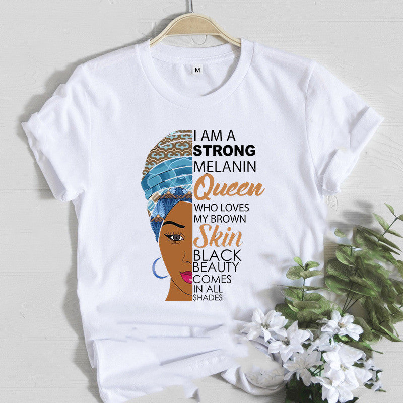 Women T Shirt Fashion Casual Cartoon Feminism Cartoon African Girl Print Ladies Short Sleeve T-shirt Angelwarriorfitness.com