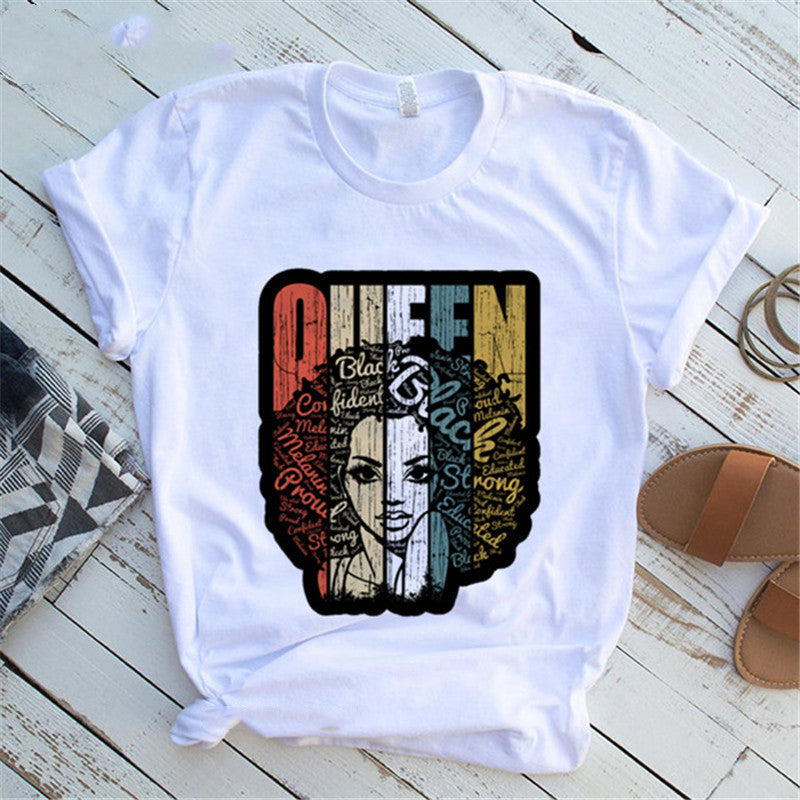 Women T Shirt Fashion Casual Cartoon Feminism Cartoon African Girl Print Ladies Short Sleeve T-shirt Angelwarriorfitness.com